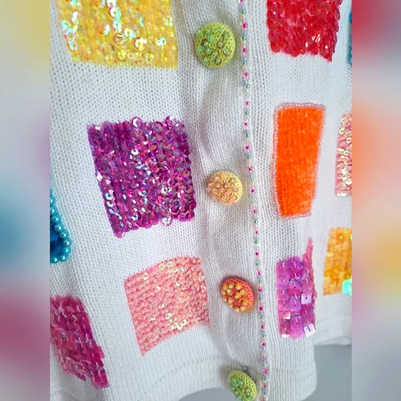 Berek By Takako Sakon 1980’s  Sequin Beaded Boho Sweater Cardigan Sz Small RARE - Picture 10 of 12